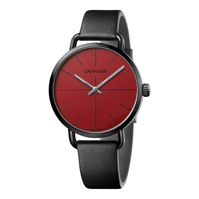 Calvin Klein Black Red Dial Even Leather Watch 42mm