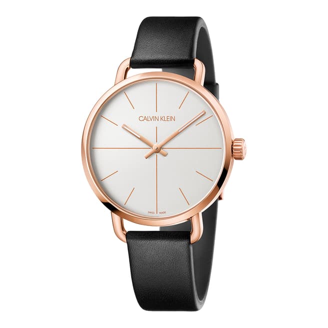 Calvin Klein Black Rose Gold Even Leather Watch 42mm