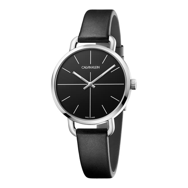 Calvin Klein Black Dial Silver Even Leather Watch 36mm