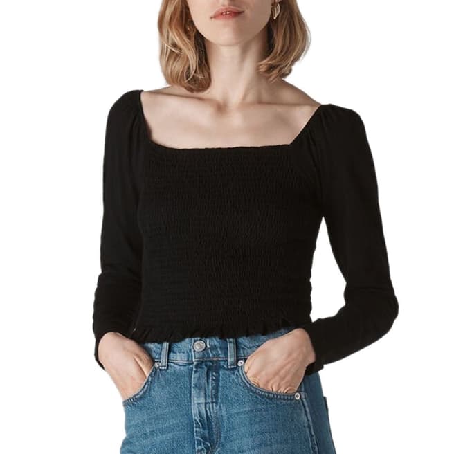 WHISTLES Black Square Neck Ruched Top
