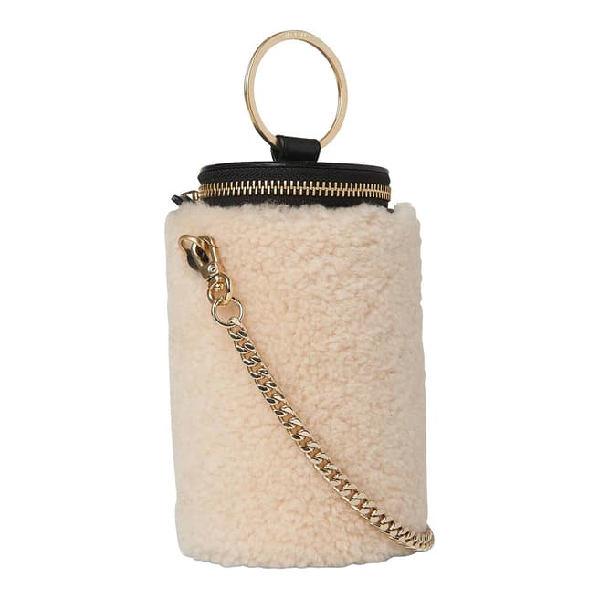 WHISTLES Cream Eden Shearling Cylindrical Bag