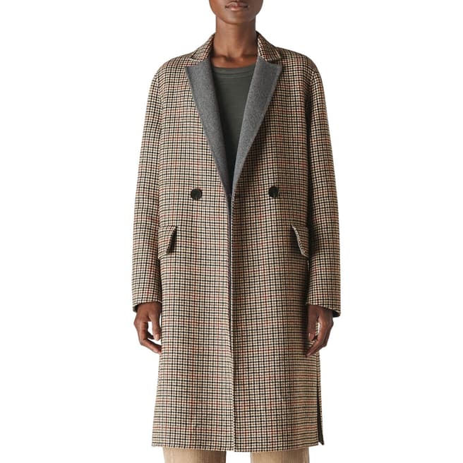 WHISTLES Multi Check Double Faced Wool Coat