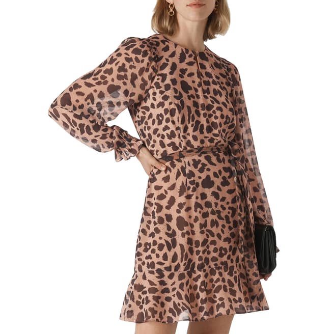 WHISTLES Cheetah Print Brushed Flippy Dress