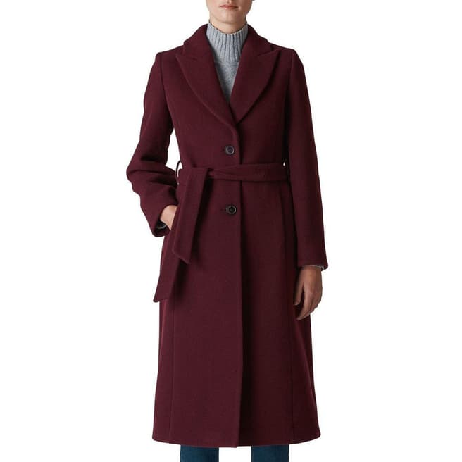 WHISTLES Burgundy Penelope Belted Wool Bled Coat