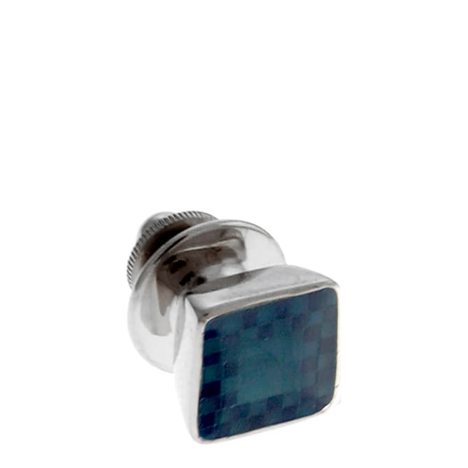 Tateossian Silver Blue Chequer Pin