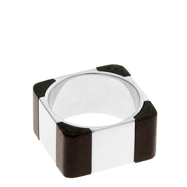 Tateossian Silver Brown Large Square Ring