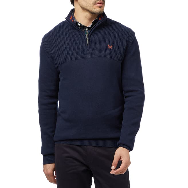 Crew Clothing Navy Cotton Blend Knitted Half Zip 