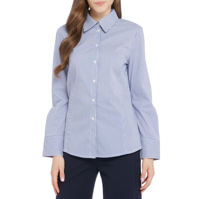 STEFANEL Blue / White Cotton Blend Stripe Shirt
