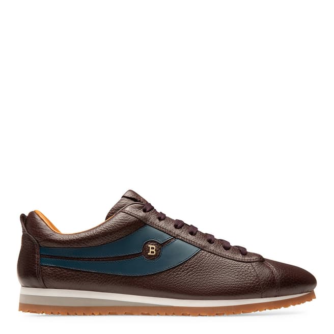 BALLY Brown Grained Leather Bredy Trainers