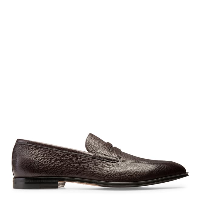 BALLY Brown Leather Webb Loafers