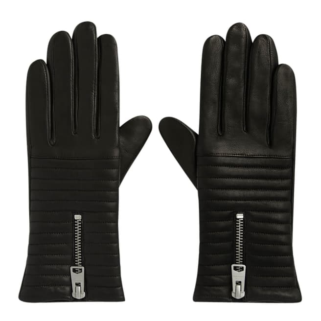 AllSaints Black Estela Quilt Gloves