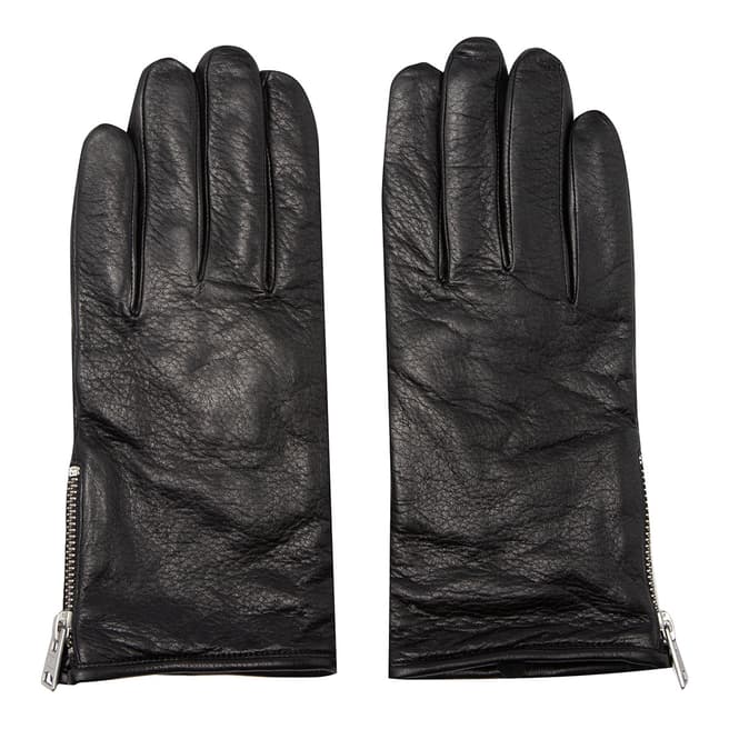 AllSaints Black Zipper Leather Gloves