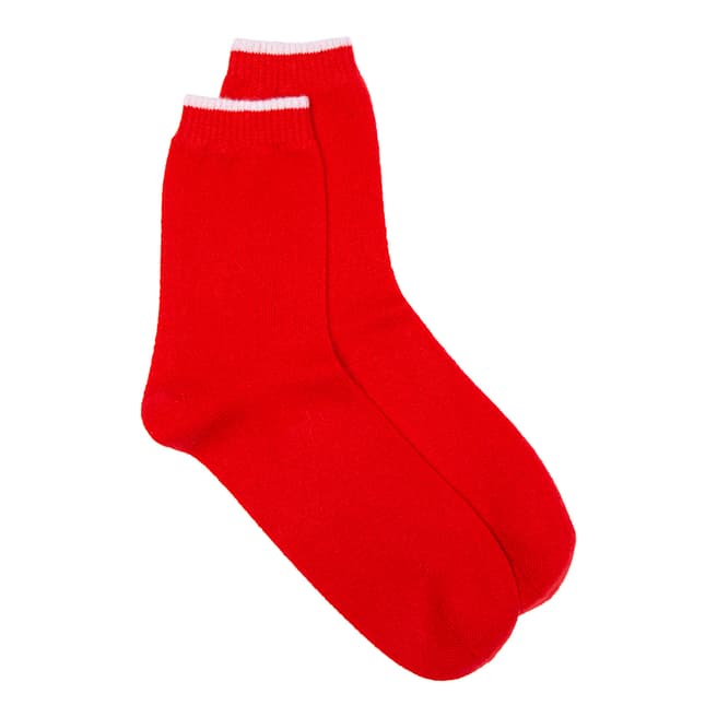 Laycuna London Red Cashmere Socks with Contrast White Trim