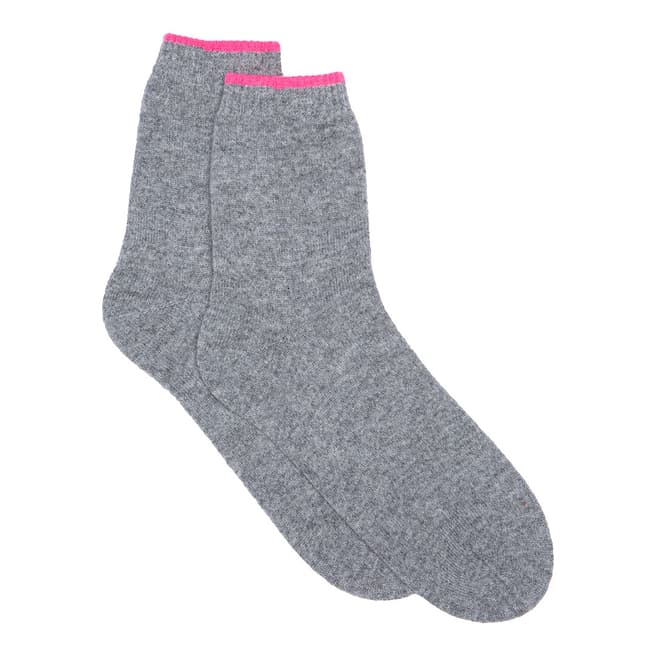 Laycuna London Grey Cashmere Socks with Neon Pink Trim