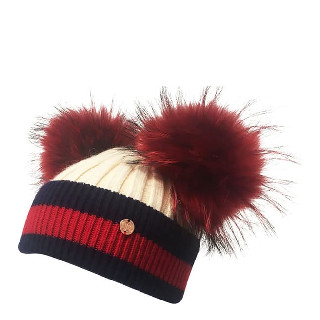 Look Like Cool Cream/Navy Stripes with Red Pom Poms