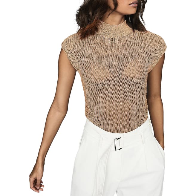 Reiss Bronze Connie Knitted Top