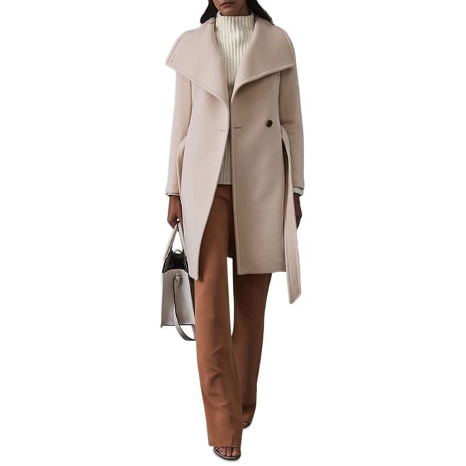 Reiss Taupe Luna Belted Wool Coat