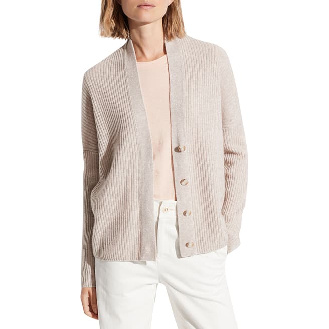 Vince Cream Ribbed Wool/Cashmere Cardigan