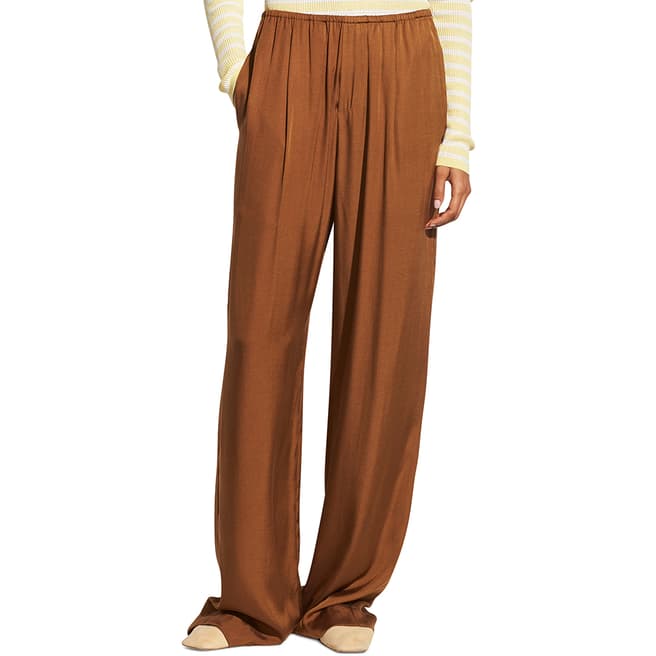 Vince Brown Silk Blend Wide Trousers