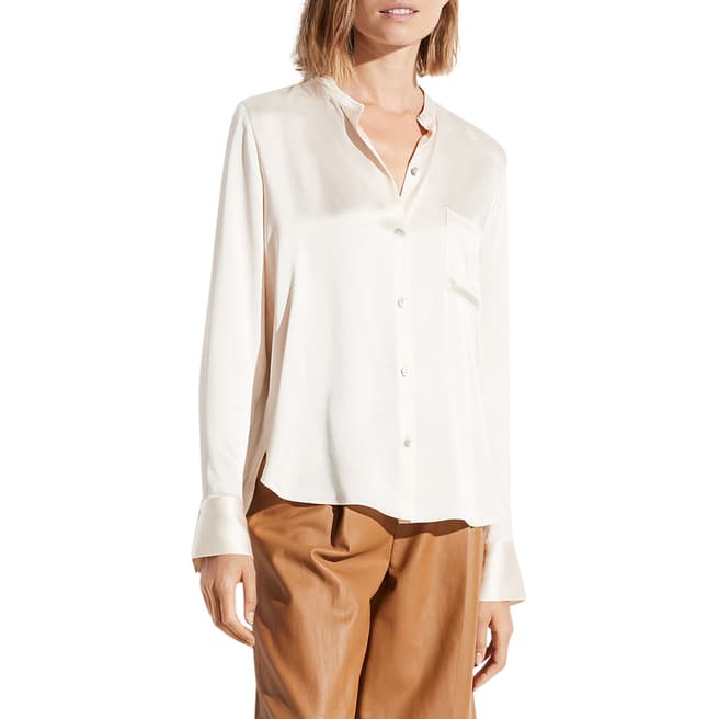 Vince Off White Band Collar Silk Blouse
