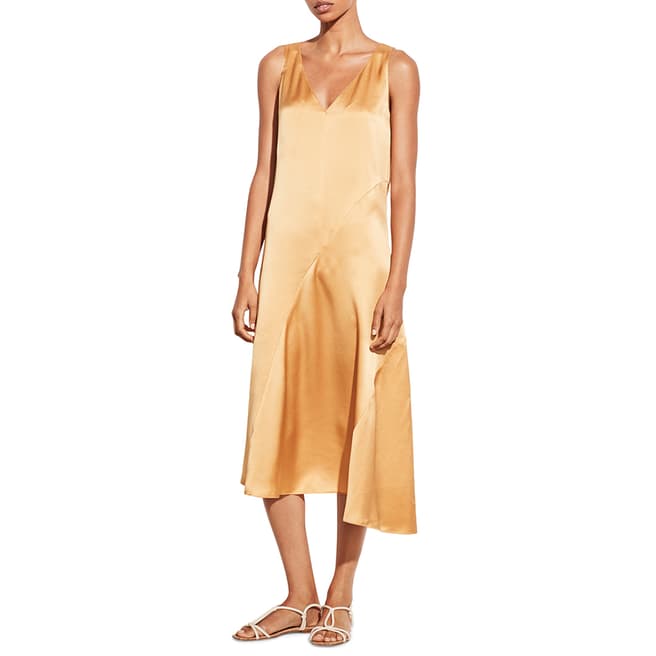 Vince Gold Asymmetric Seam Silk Dress