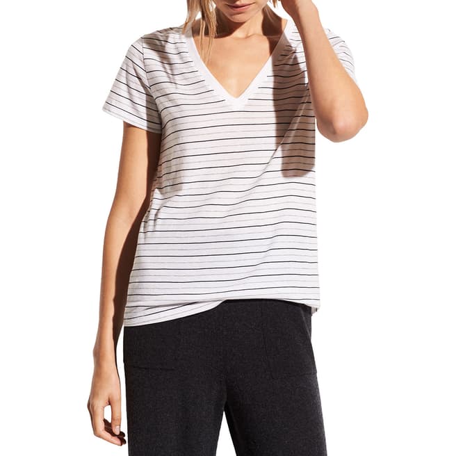 Vince White Stripe Essential Cotton T-Shirt