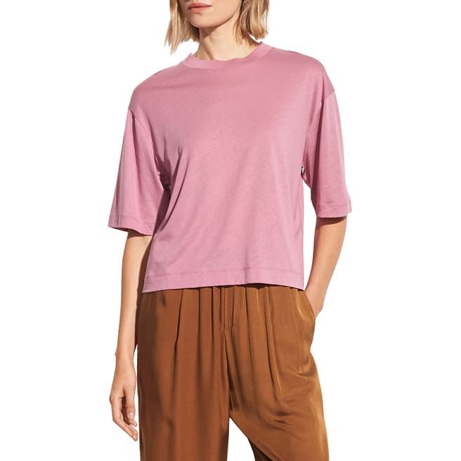 Vince Pink Wide Sleeve Cotton Blend T-Shirt