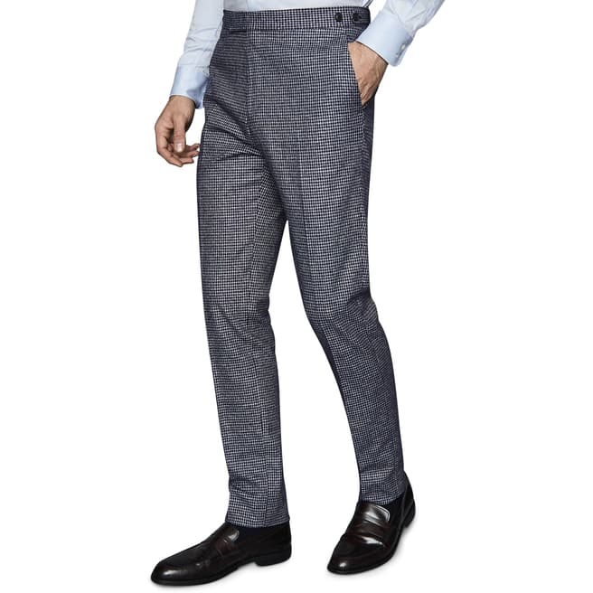 Reiss Blue Dogtooth Leon Slim Suit Trousers