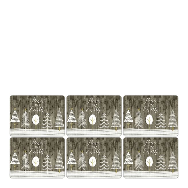 Pimpernel Set of 6 Wooden White Christmas Placemats
