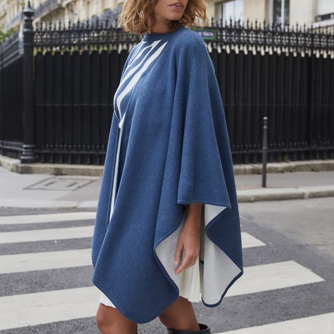 Rodier Blue Double Sided Wool Blend Cape