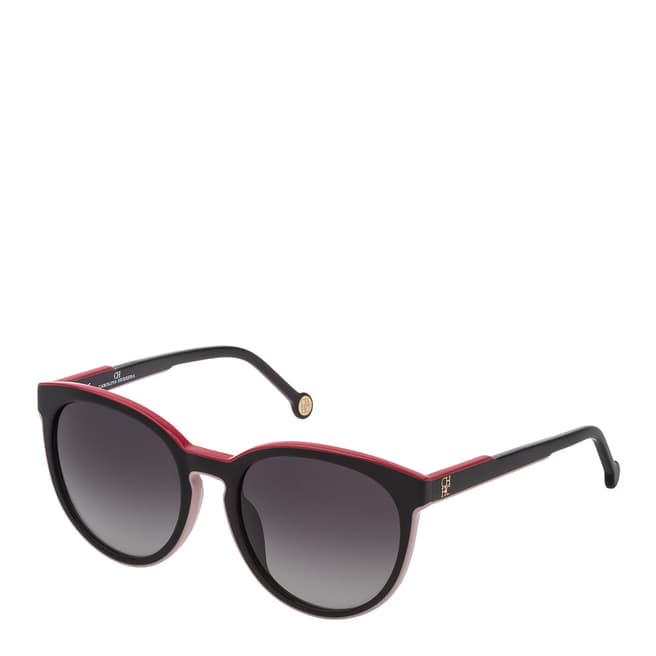 Carolina Herrera Shiny Black Rose Round Sunglasses