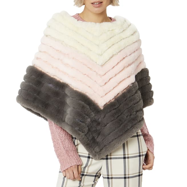 JayLey Collection Pink Faux Fur Faux Suede Striped Poncho