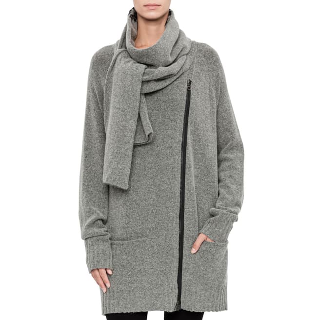 SARAH PACINI Grey Wool Blend Asymmetric Cardigan