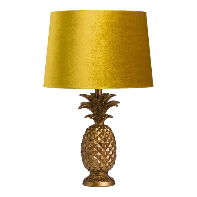 Hill Interiors Antique Gold Pineapple Lamp With Mustard Velvet Shade