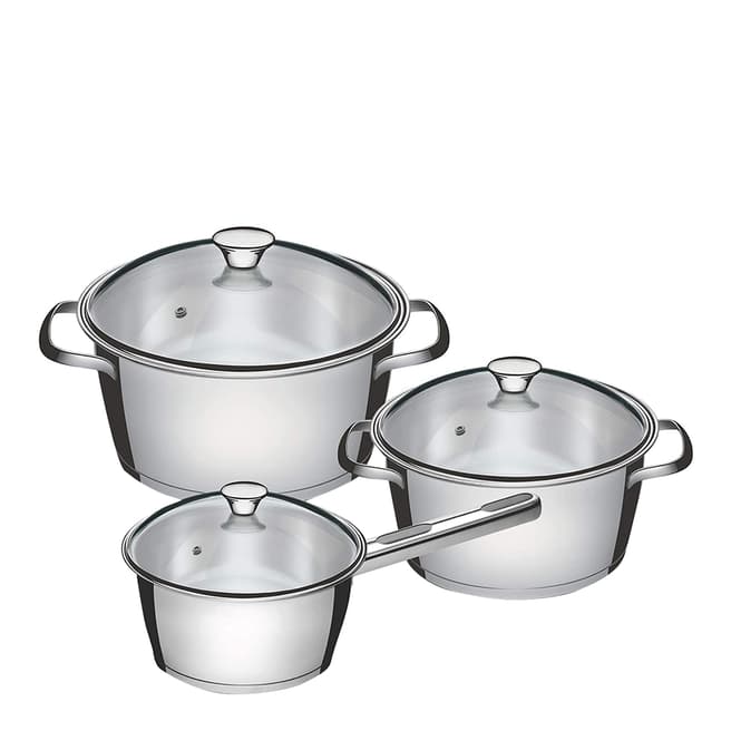 Tramontina 3 Pcs. Cookware Set (stainless Steel, Glass Lid,tripple base)