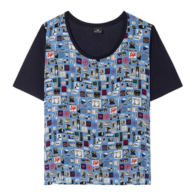 PAUL SMITH Blue Printed Round Neck T-Shirt