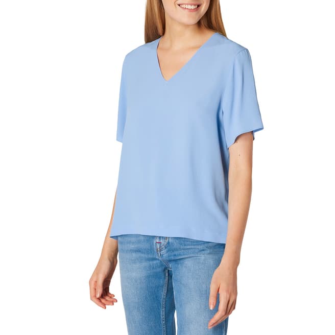 PAUL SMITH Blue V-Neck Silk Blend T-Shirt