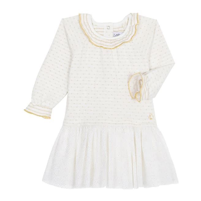 Petit Bateau Baby Girl's White Dual Material Dress