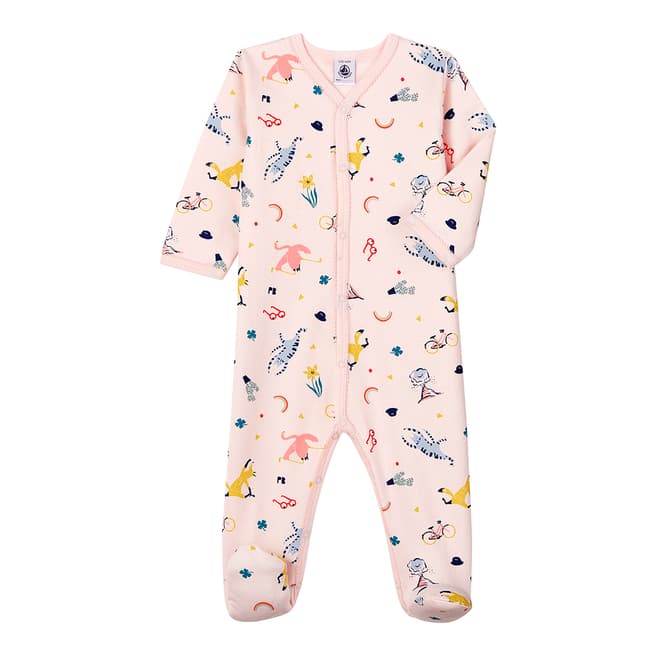 Petit Bateau Baby Girl's Pink Animal Print Fleece Sleepsuit
