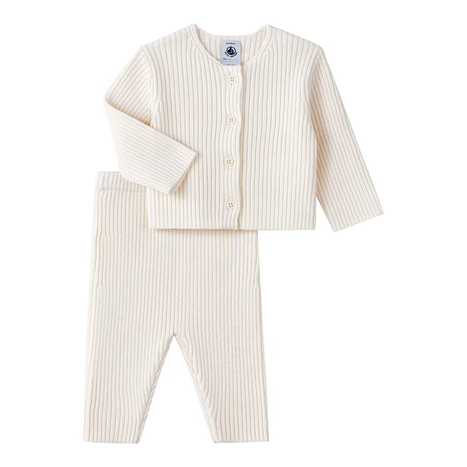 Petit Bateau White Ribbed Knit Baby's 2-Piece Outfit