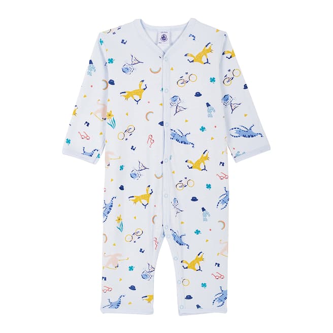 Petit Bateau Baby Boy's Blue Animal Print Ribbed Sleepsuit