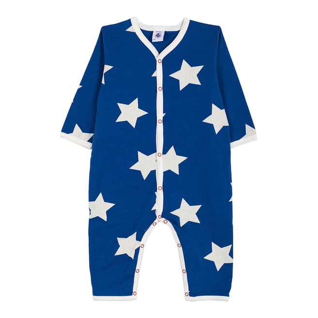 Petit Bateau Blue Ribbed Sleepsuit With Big Stars