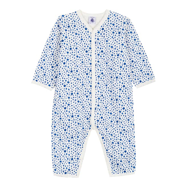 Petit Bateau White/Blue Starry Tube-Knit Footless Sleepsuit