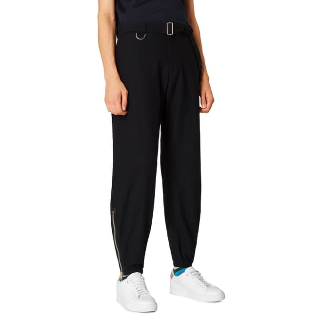 PAUL SMITH Black Belt Tapered Cotton/Wool Trousers
