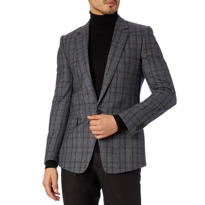 PAUL SMITH Navy Check 1 Button Wool Jacket