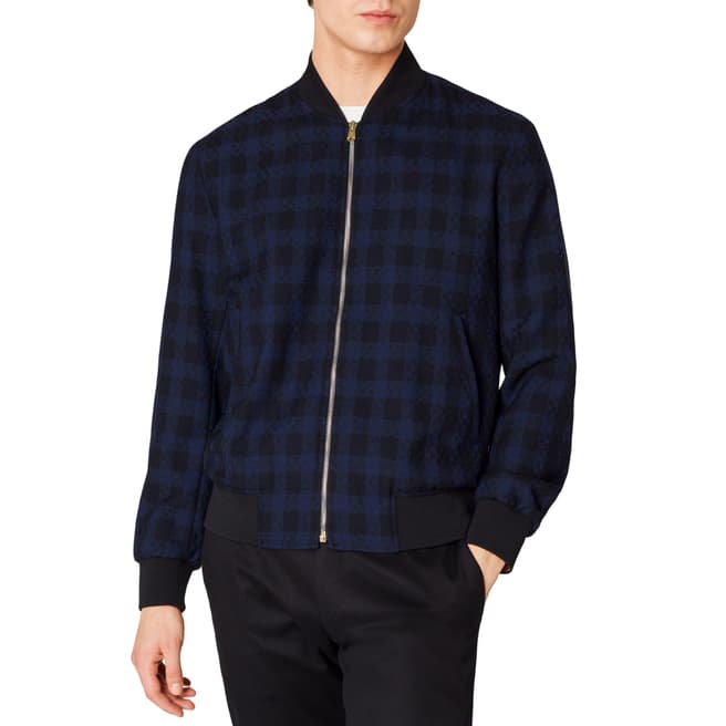 PAUL SMITH Navy Casual Check Wool Bomber Jacket