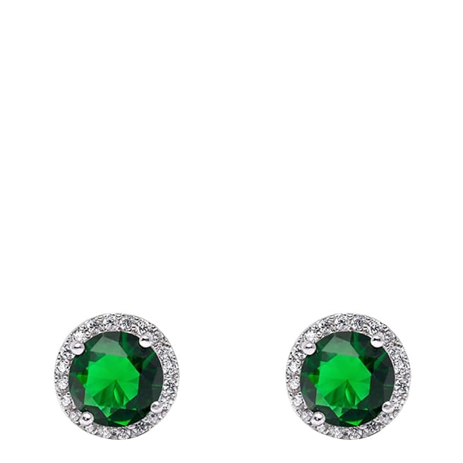 Chloe Collection by Liv Oliver Silver Plated Green And Zirconia Stud Earrings