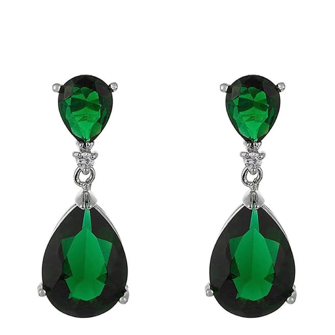 Liv Oliver Silver Plated Green Pear Drop Earrings