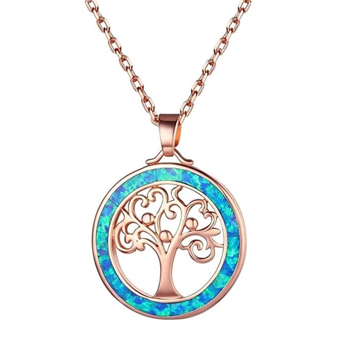 Liv Oliver 18K Rose Gold Plated Tree Charm Opal Necklace