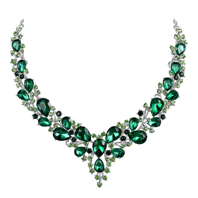 Chloe Collection by Liv Oliver Silver Plated, Green And Crystal Statement Necklace